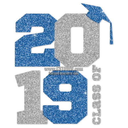 Class Of 2019 Blue And Silver Glitter Heat Transfer